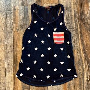 Stylish Starry Navy Tank Top with Striped Pocket